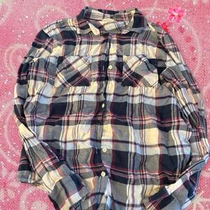 Aeropostale Plaid Button-Down Shirt in Navy, White & Pink